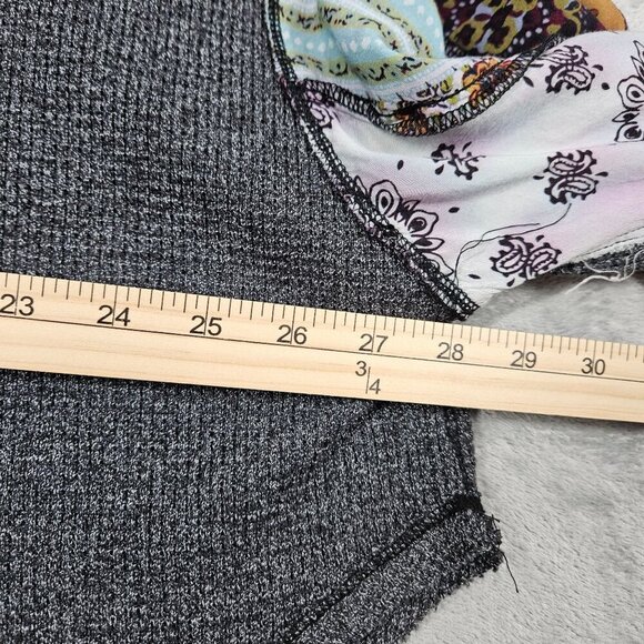 Free People Top Small Gray Thermal Waffle Knit Scarf Sleeves Oversized Boho - Picture 10 of 11